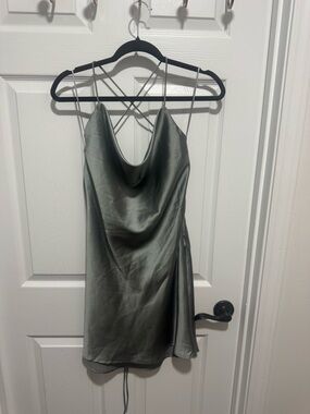 Sage Satin Cowl Neck Slip Dress